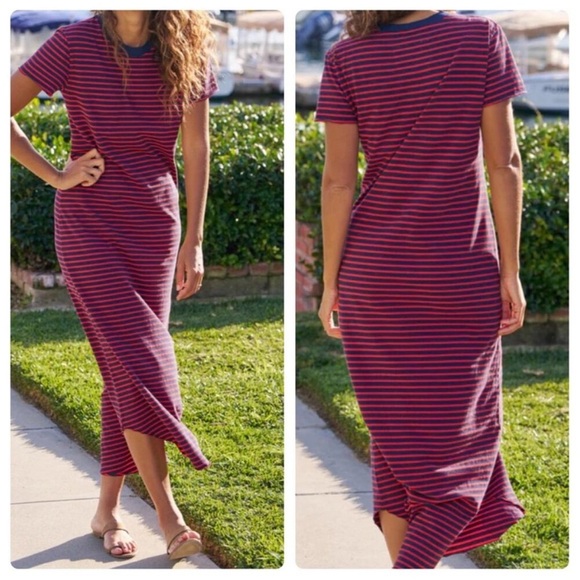 Frank & Eileen Striped Harper Midi Dress L Red Blue - Picture 1 of 10